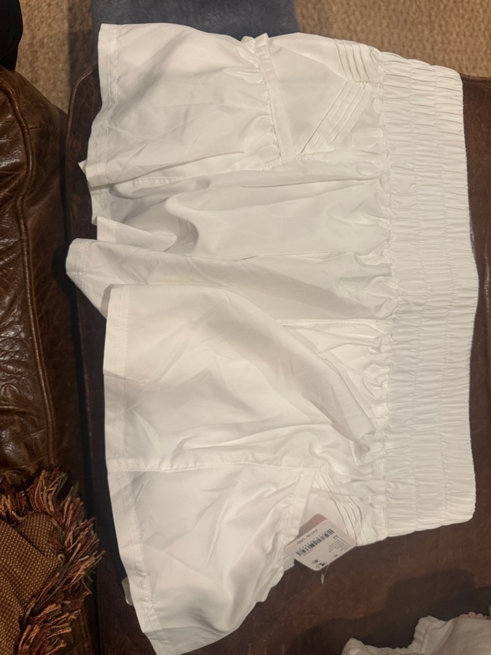 Free People White Athletic Shorts with Smocked Waist